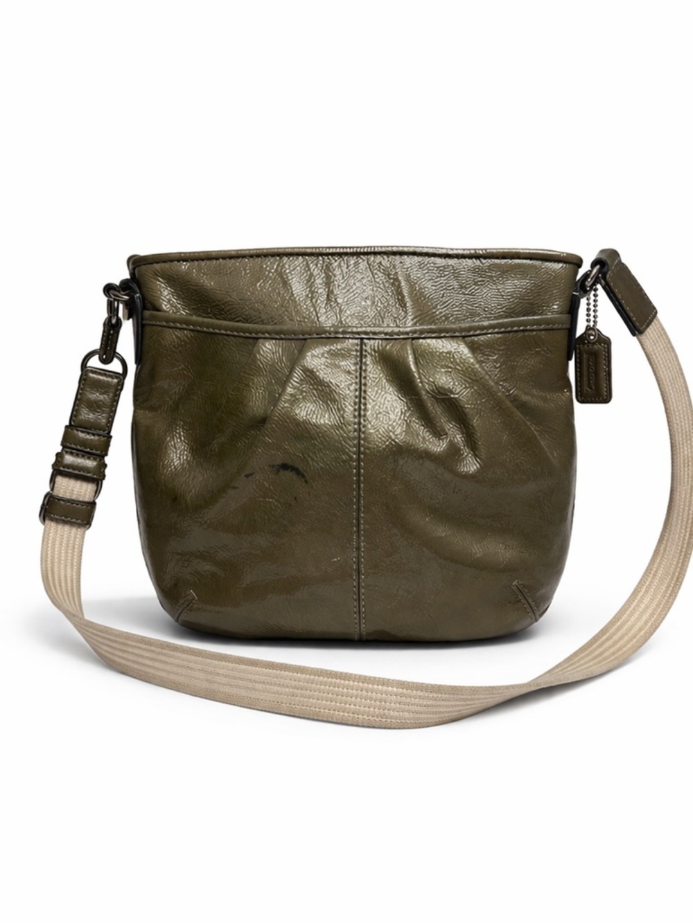 Coach Metallic Olive Green Leather Crossbody Shoulder Bag